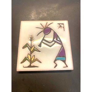 Vintage Mag Mor KOKOPELLI Dancing Native Trivet Tile By Christine Fitzgerald
